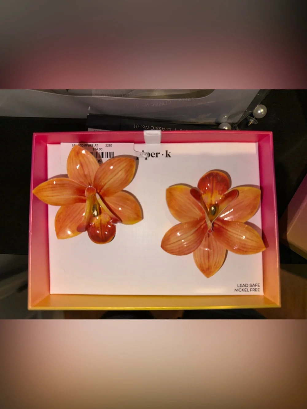 Orange Floral Clip-On Earrings